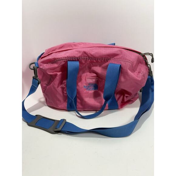 Vintage North Face Duffle Bag Gym Y2K Pink & Blue Handle Shoulder Strap Travel - Picture 3 of 12